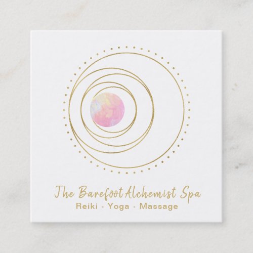  Gold Boho Pink Sacred Geometry Luna Lunar Moon Square Business Card