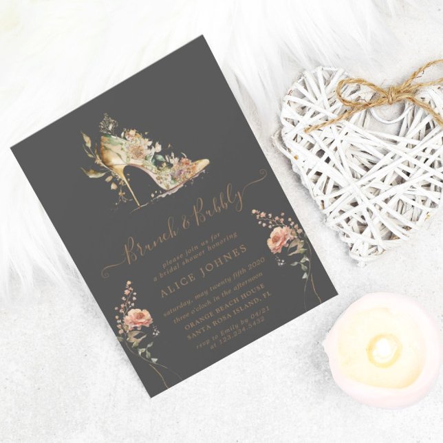 gold boho stiletto shoe bridal brunch invitation (Creator Uploaded)