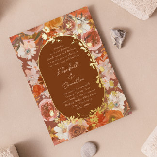 Gold Boho Terracotta Frame Wreath Floral Abundance Foil Invitation