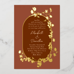 Gold Boho Terracotta Frame Wreath Floral Wedding Foil Invitation
