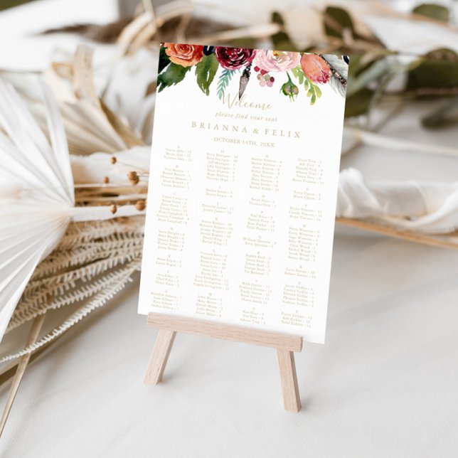Gold Boho Tropical Alphabetical Seating Chart (Creator Uploaded)