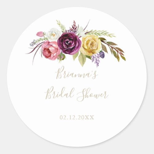 Gold Boho Tropical Floral Bridal Shower Favor   Classic Round Sticker