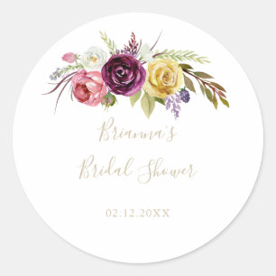 Gold Boho Tropical Floral Bridal Shower Favor Classic Round Sticker