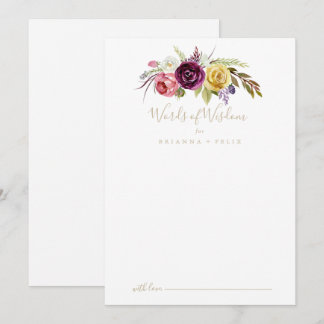 Gold Boho Tropical Floral Wedding Words of Wisdom Advice Card