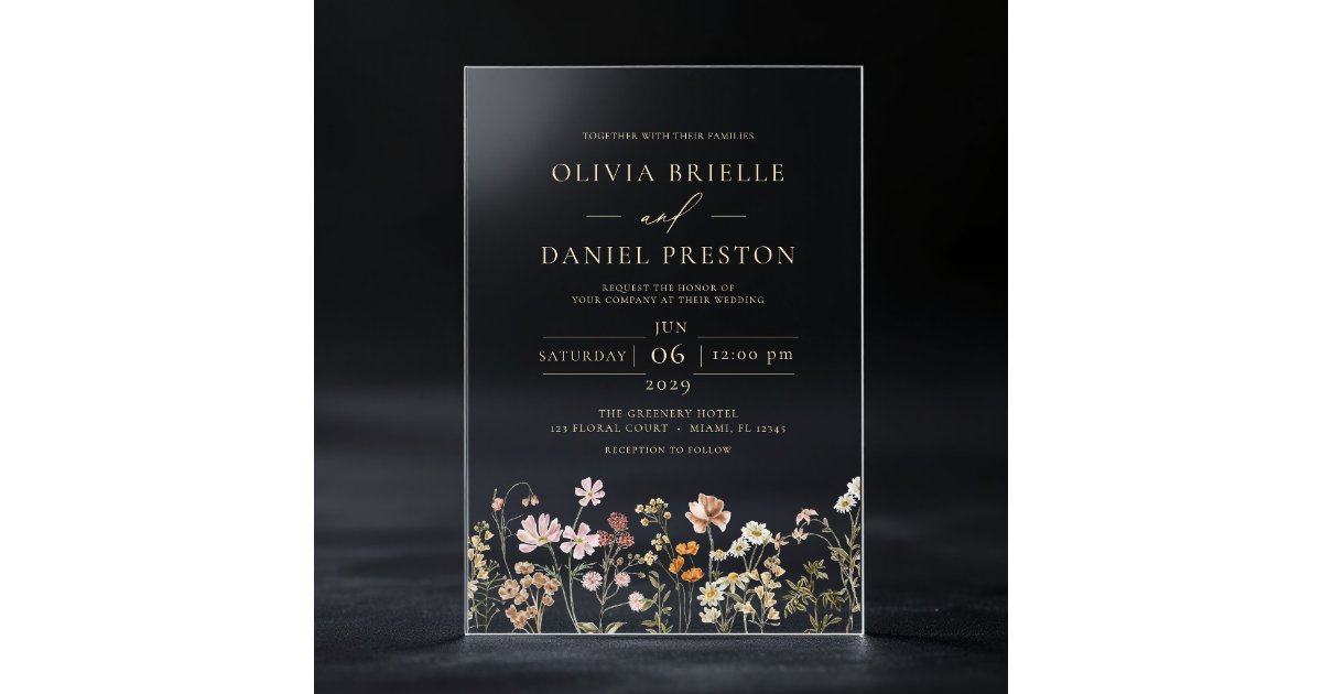 Gold Boho Wildflower Garden Wedding Acrylic Invitations