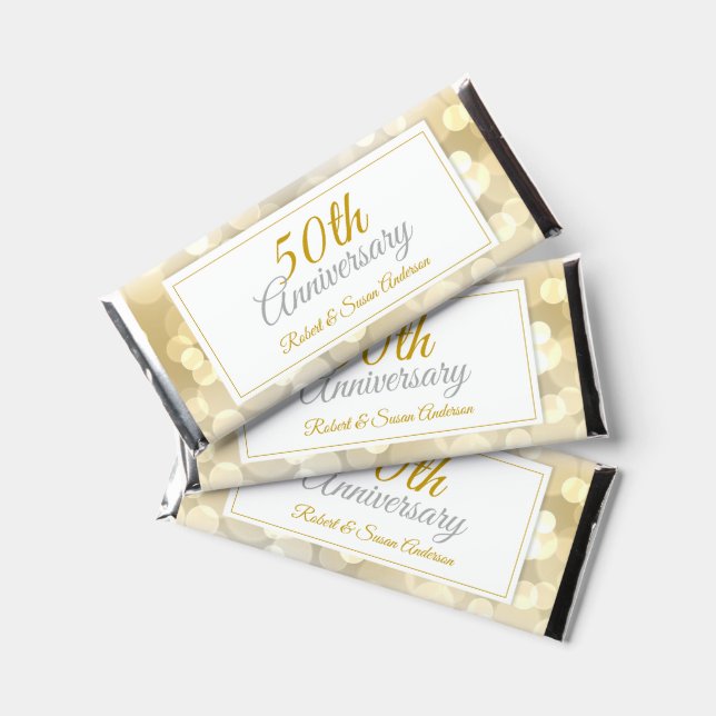 Gold Bokeh 50th Wedding Anniversary  Hershey Bar Favors (Front)