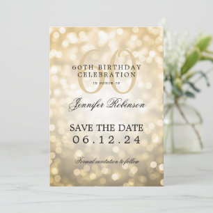 Gold Bokeh 60th Birthday Save the Date  Invitation