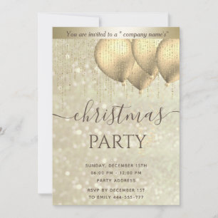 Gold bokeh balloon corporate Christmas party Invi Invitation