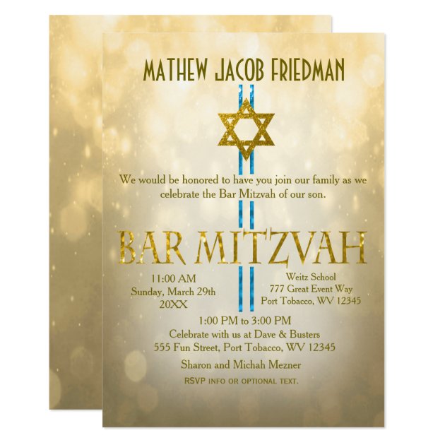 Gold Bokeh | Bar Mitzvah Invitation