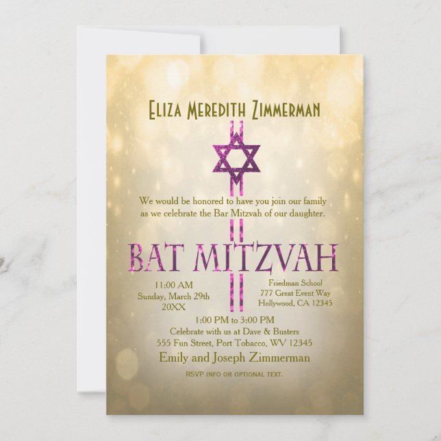 Gold Bokeh | Bat Mitzvah Invitation (Front)