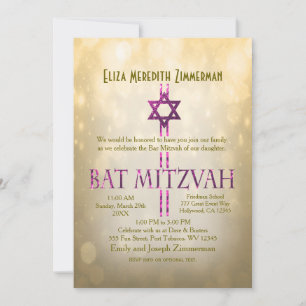 Gold Bokeh Bat Mitzvah Invitation