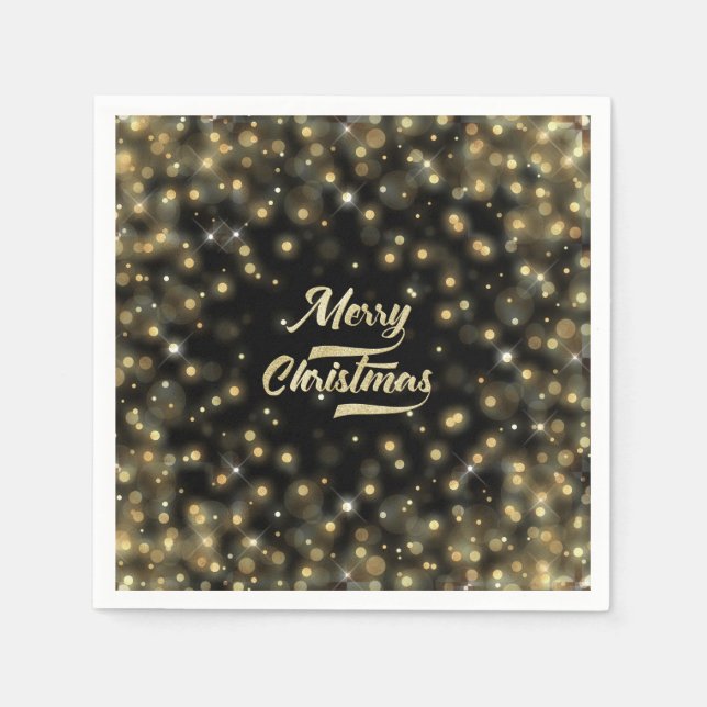 Gold Bokeh Christmas Napkins (Front)