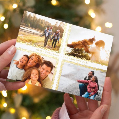 Gold Bokeh Frames Merry Christmas MULTI Photo Foil Holiday Card
