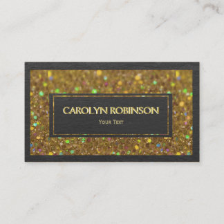 Gold Bokeh Glitter with Black Leather Business Card