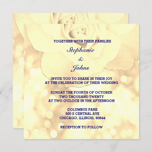 Gold Bokeh Ivory Sepia Floral Glitter Wedding Invitation