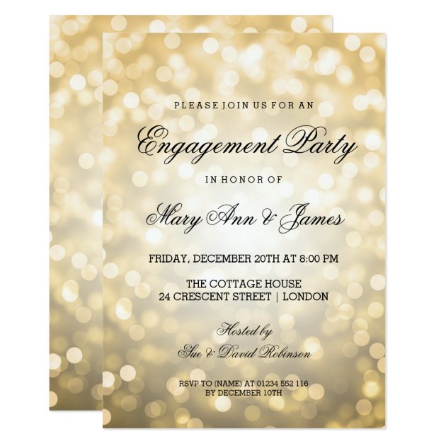 Gold Bokeh Lights Elegant Engagement Party Invitation