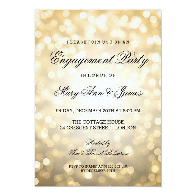 Gold Bokeh Lights Elegant Engagement Party Invitation