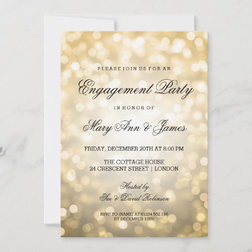 Gold Bokeh Lights Elegant Engagement Party 5x7 Paper Invitation Card