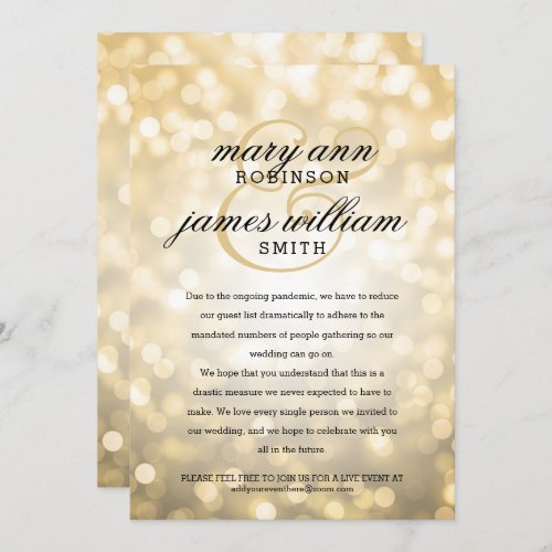 Gold Bokeh Lights Elegant Reduced Wedding Invitation