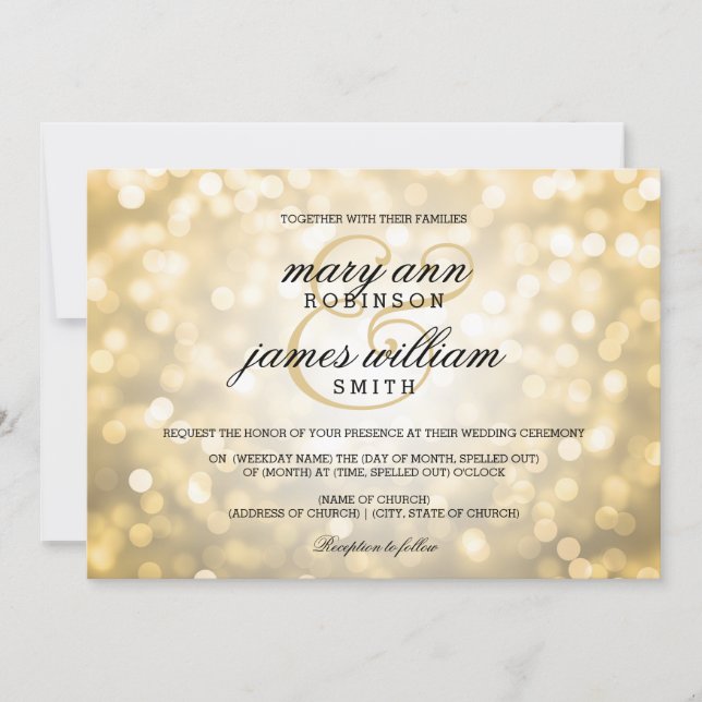 Gold Bokeh Lights Elegant Wedding Invitation (Front)