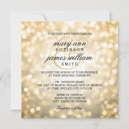 Gold Bokeh Lights Elegant Wedding Invitation