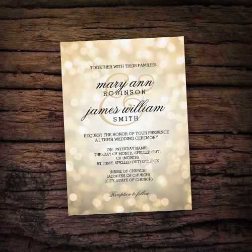 Gold Bokeh Lights Elegant Wedding Invitation