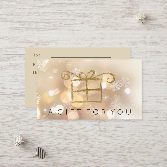 Gold Bokeh Lights Snowflakes Gift Card Certificate (Front/Back In Situ)