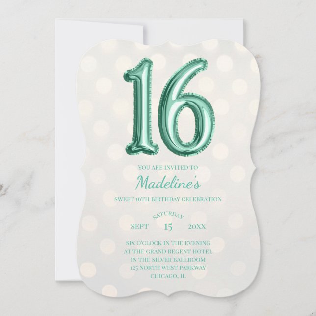 Gold Bokeh Mint Green Faux Foil 16th Birthday Invitation (Front)
