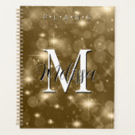 Gold Bokeh Modern Monogram Sparkle Planner<br><div class="desc">This planner has a background of gold bokeh sparkle. Simple and contemporary. Complete it with a personalized monogram and name. Created by Simply Farmhouse Press.</div>