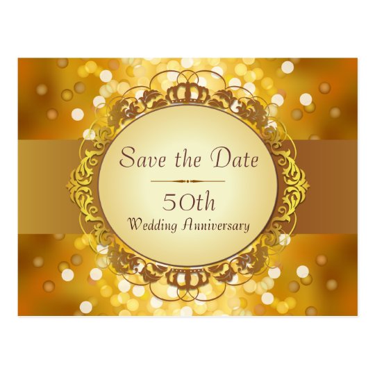 Gold Bokeh Save the Date 50th Anniversary Postcard
