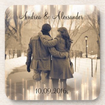 Gold Bokeh Save The Date Coaster by 3dbacks at Zazzle