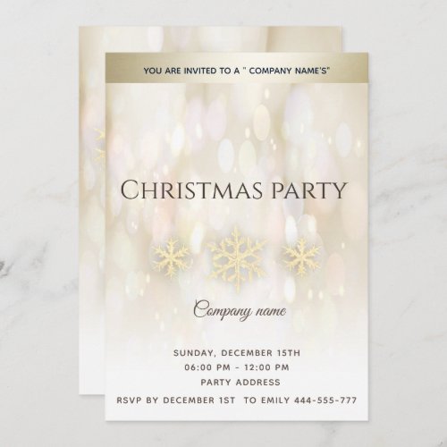 Gold bokeh snowflakes corporate Christmas party  I Invitation