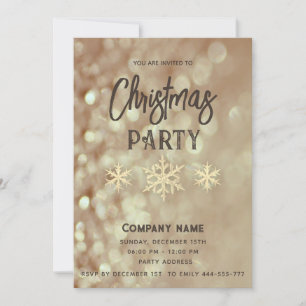 Gold bokeh snowflakes corporate Christmas party Invitation