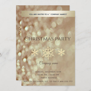 Gold bokeh snowflakes corporate Christmas party Invitation