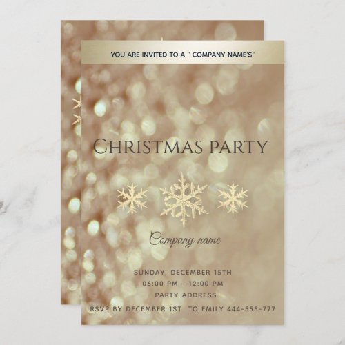 Gold bokeh snowflakes corporate Christmas party  Invitation