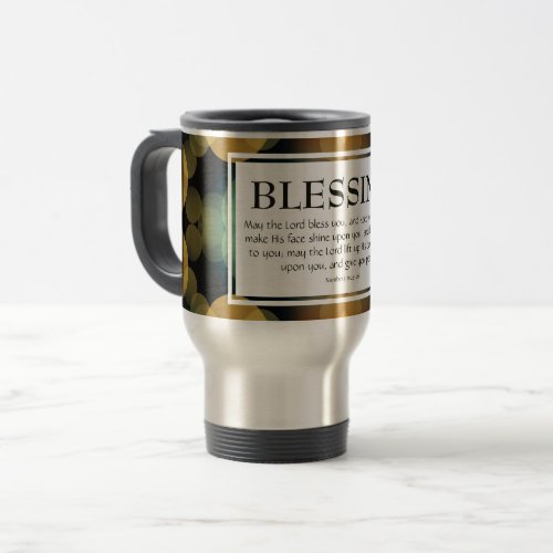 Gold Bokeh THE LORD BLESS YOU Numbers 624_26 Travel Mug