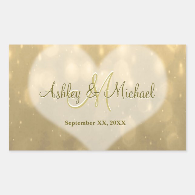 Gold Bokeh | Wedding Monogram Sticker (Front)