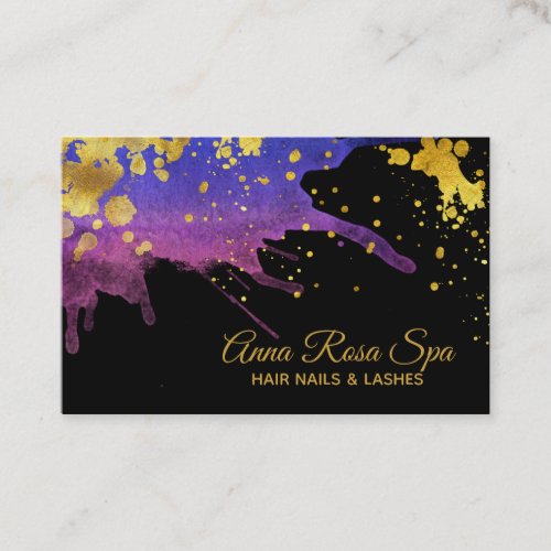  Gold Bold Abstract Purple Watercolor Luxe Business Card