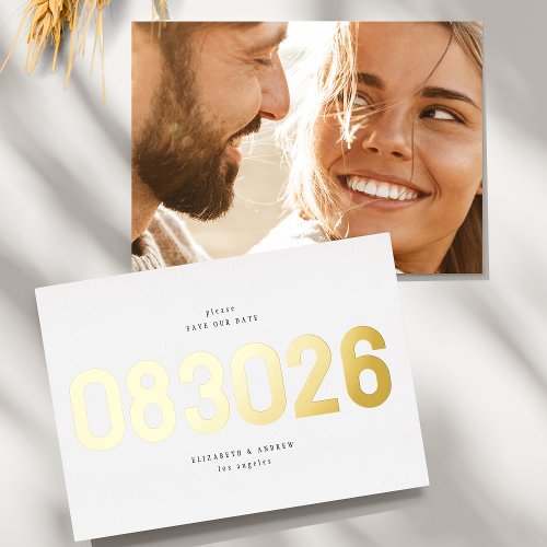 Gold Bold Big Date Simple Photo Save The Date Foil Invitation
