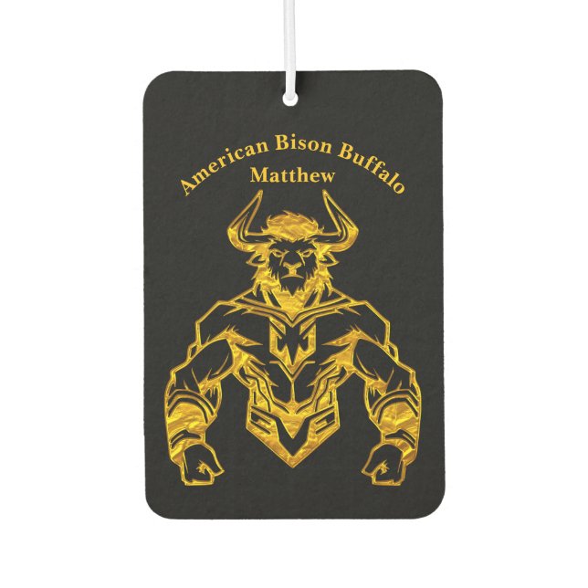 Gold Bold Bison Graphic Design Air Freshener (Front)