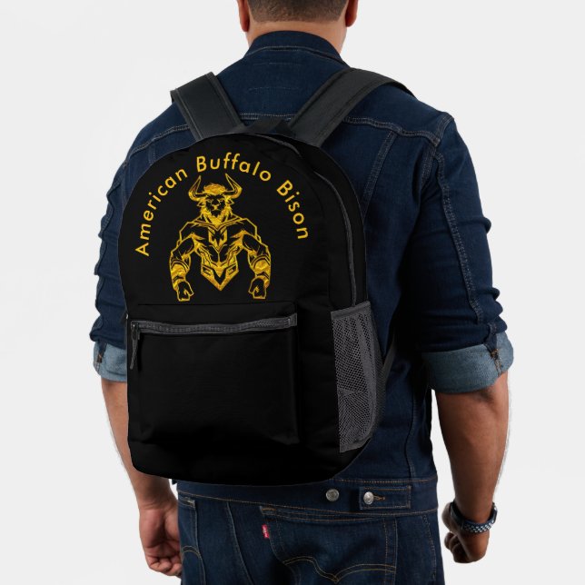 Gold Bold Bison Graphic Design Printed Backpack (Insitu (Model))