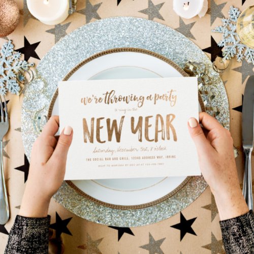 Gold Bold Brush New Years Party Invitation