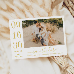 Gold Bold Date Numeral Photo Wedding Save The Date