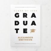Gold Bold GRADUATE Letters and Cap Graduation Tri-Fold Announcement (Cover)