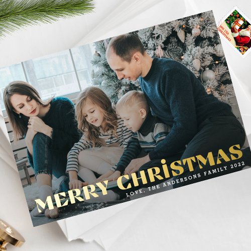 Gold BOLD Photo MERRY CHRISTMAS Foil Holiday Card