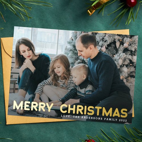Gold BOLD Photo MERRY CHRISTMAS Foil Holiday Card