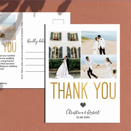 Gold Bold Thank You Custom Photo Wedding Thank You Postcard