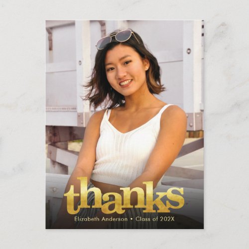 Gold bold typography graduation photo thank you postcard