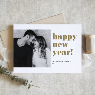 Gold Bold Typography Photo Happy New Year Holiday Card