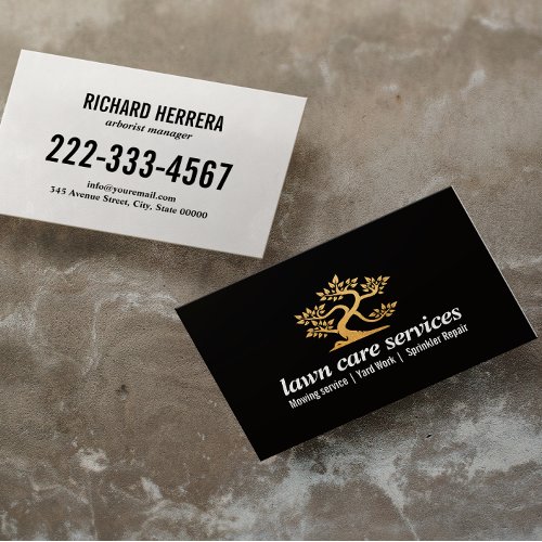 Gold Bonsai Lawn Care Gardening Landscaping Business Card